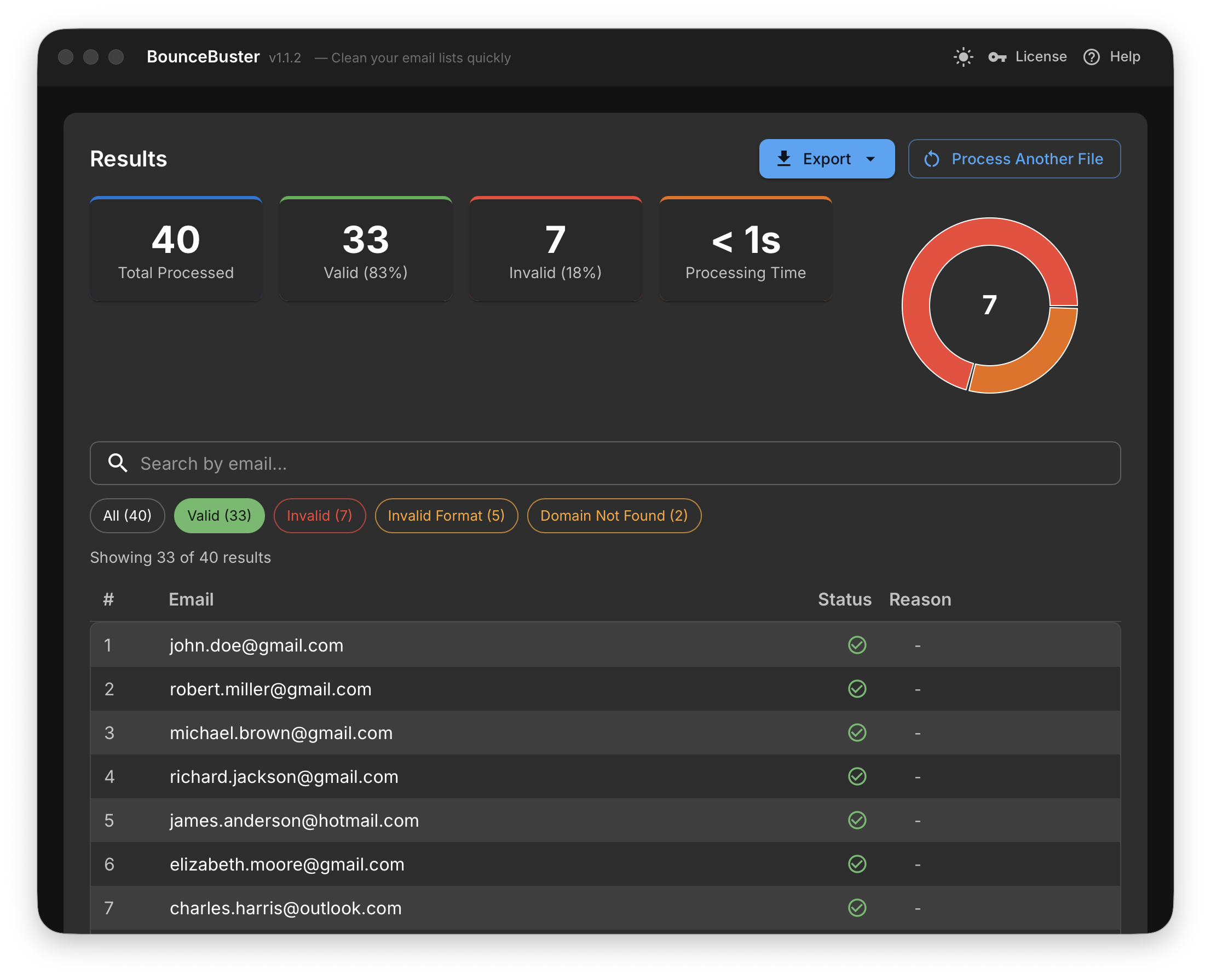BounceBuster Email Validation Tool Interface